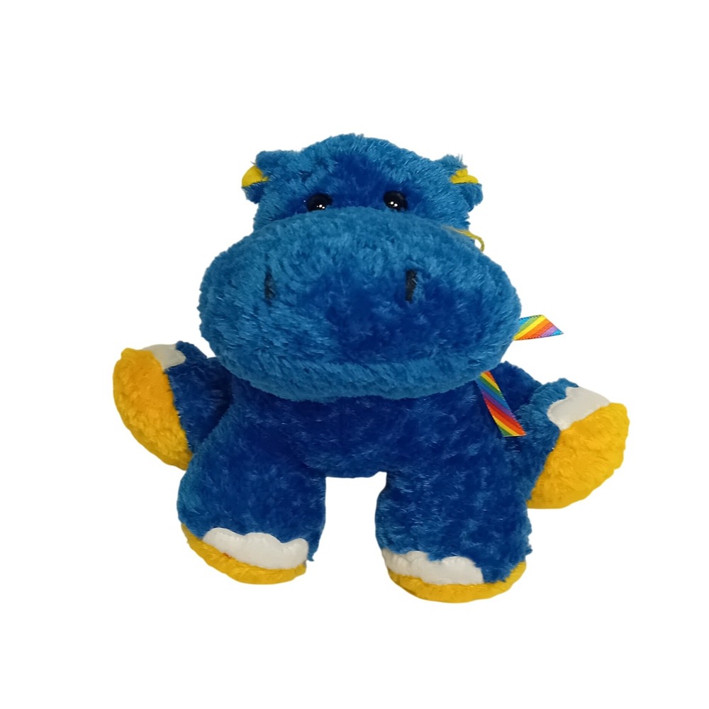 HTF Vintage 90s Y2K Baby Ganz Hippo Plushie Stuffed Animal Toy Rainbow Ribbon 6"